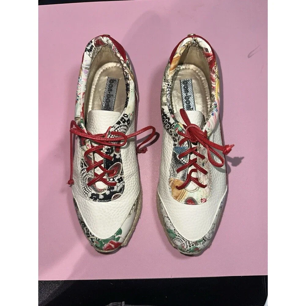 Bon Bonite Espadrille Lace-Up Sneakers- Floral & Abstract Print, Handmade SZ 35